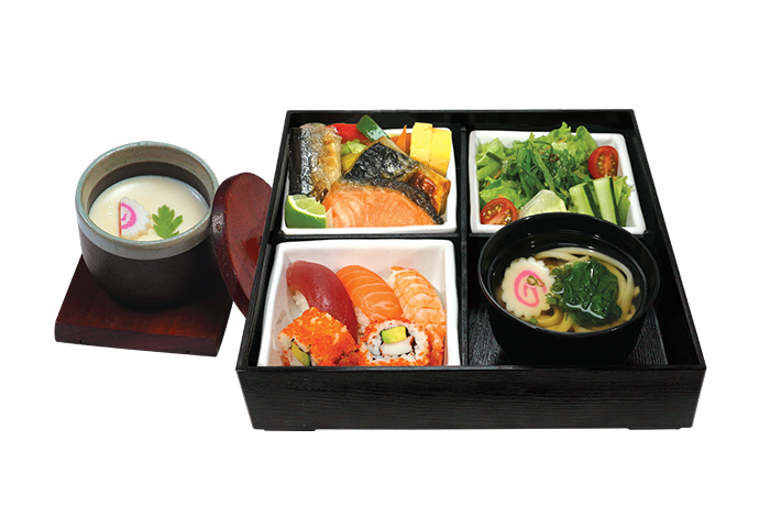 SUSHI, GRILLED FISH AND HOT UDON BENTO